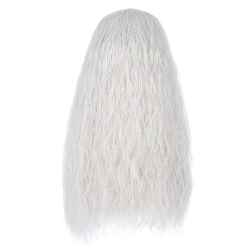 Vista 4 de MAN SI Pelucas y barba grises plateadas, peluca larga ondulada de mago para hombres, peluca de disfraz de Halloween