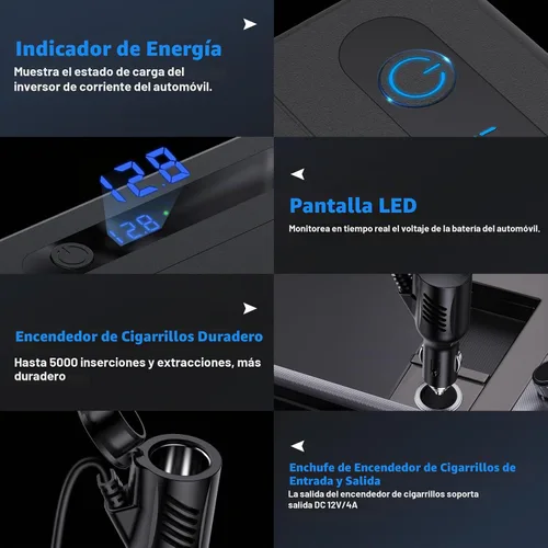 Vista 8 de RoyPow Inversor de corriente para automóvil de 200 W, inversor de corriente CC de 12 V a 110 V CA con puerto para encendedor de cigarrillos