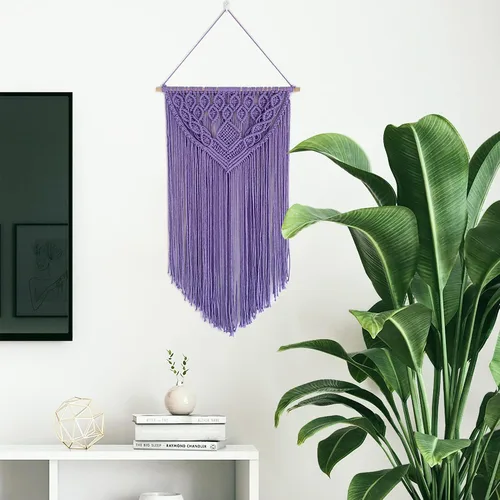 Vista 9 de Winterdemoon Tapiz tejido bohemio para colgar en la pared de macramé, decoración del hogar Verde