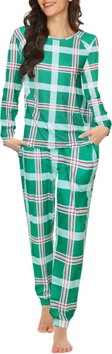 Vista 37 de Ekouaer - Conjunto de pijama de manga larga para mujer, ropa de dormir suave con cuello redondo y bolsillos, conjuntos de ropa de descanso Negro