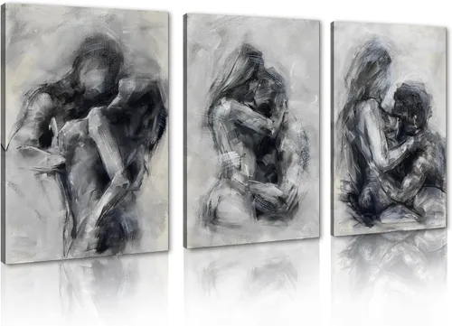 Vista 66 de Novatique 3 piezas de arte de pared sexy en blanco y negro para parejas desnudas, decoración de pared abstracta de amor para mujeres y hombres, arte