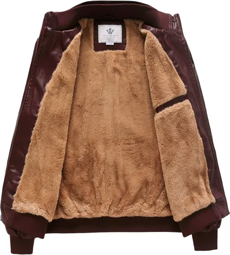 Vista 3 de WenVen Chaqueta de piel sintética con forro polar para hombre, Beige