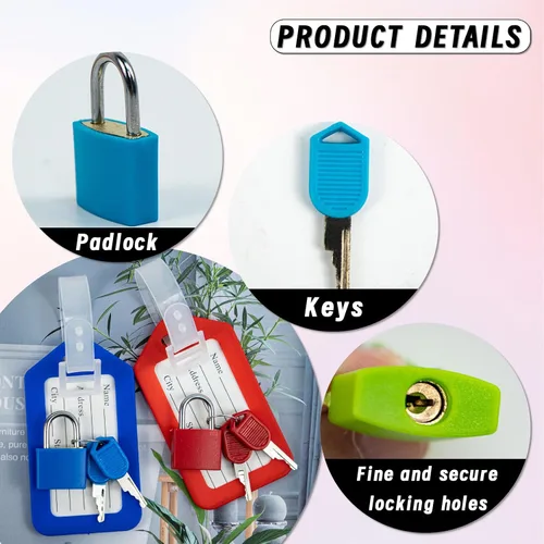 Vista 3 de Paquete de 8 candados para equipaje con llave + 8 etiquetas de viaje, etiquetas de equipaje para maletas, bolsas de etiquetas, etiquetas de nombre