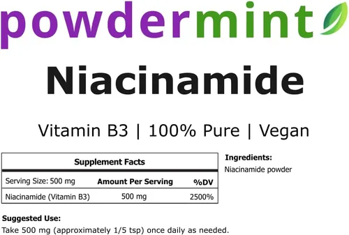 Vista 4 de Niacinamida en polvo (vitamina B3 en polvo) 100% Niacina pura 500 mg sin enrojecimiento (17.57 oz)