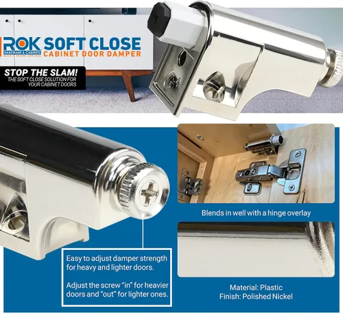 Vista 2 de Rok Hardware Amortiguador de cierre suave para puertas de gabinete/Compacto/Adaptador de cierre suave para gabinete/herramienta/bisagra con acabado