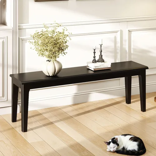 Vista 13 de Banco de comedor de 39.4 pulgadas de madera de roble macizo, banco de entrada para sala de estar, dormitorio, cocina (negro)