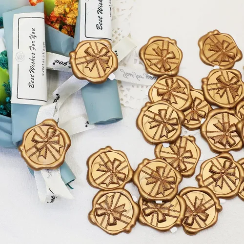 Vista 6 de SWANGSA 50 calcomanías de sello de cera de arco 3D, calcomanías de sellado de cera autoadhesivas de oro antiguo para invitaciones de fiesta de boda