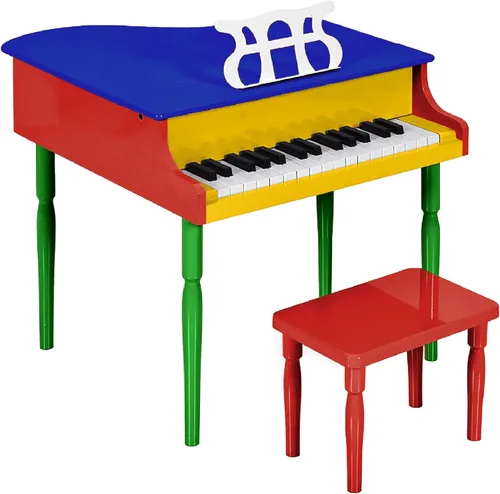 Vista 11 de Grand piano de madera con 30 teclas, juguete para niños color negro con asiento.