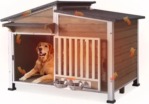 Vista 14 de 33.5" Heated Outdoor Dog House with Insulated Liner for Medium Breeds