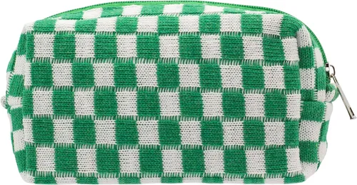 Vista 46 de PAZIMIIK Bolsa de Maquillaje a Cuadros para Bolso Portátil con Cremallera, Estuche Pequeño de Cosméticos para Accesorios de Viaje, Azul Ártico