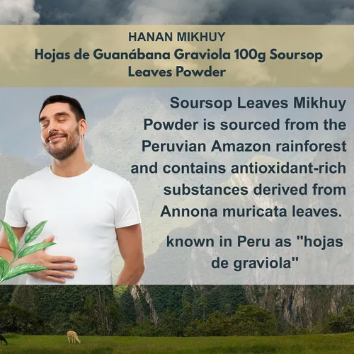Vista 5 de HANAN MIKHUY Hojas de Guanábana 3.53 oz - Polvo de hoja de guanábana 100% natural de graviola para protección hepática, vitalidad y bienestar