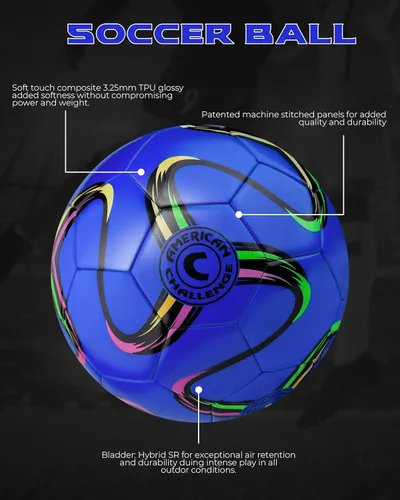 Vista 2 de American Challenge Brasilia - Balón de fútbol – Tamaños 5, 4, 3 y 2 – Balón de fútbol de entrenamiento para jóvenes y adultos para práctica