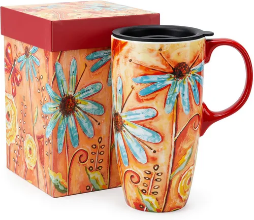 Vista 23 de DUSVALLY Taza de viaje de cerámica de 17 onzas con tapa y asa, taza de café 17oz