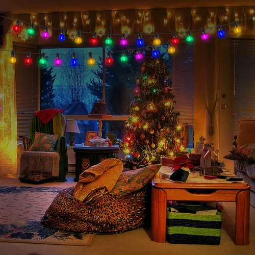 Vista 6 de Paquete de 25 bombillas LED multicolor G40 de repuesto de Navidad, 1 vatio, base de candelabro E12/C7, bombillas LED Edison inastillables