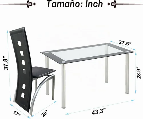 Vista 2 de HomVent Juego de mesa de comedor para 4, pequeño comedor de vidrio templado, mesa de cocina y sillas para espacios pequeños, transparente, blanco