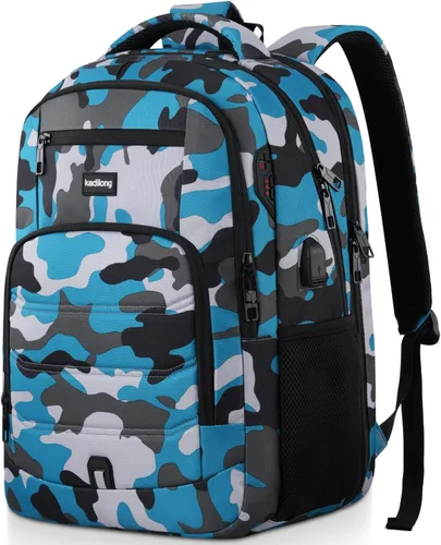 Vista 8 de kadilong Mochila para laptop para hombre, mochila escolar para adolescentes, niños, viajes de negocios, bolsa antirrobo con puerto de carga USB