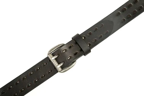 Vista 4 de BG247 Cinturón casual de cuero hecho a mano para hombre con hebilla de doble punta Negro