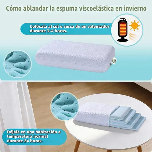 Vista 5 de Almohada ajustable de espuma viscoelástica fina – 4 alturas de 1.2 a 4.8 pulgadas, almohada cervical para aliviar el dolor de cuello, almohada
