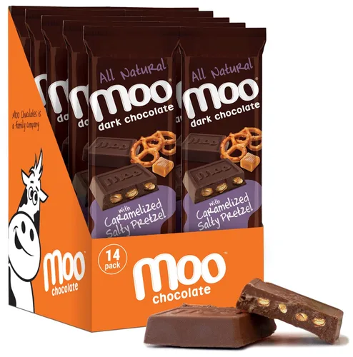 Vista 26 de Moo Chocolates ' Mini barras de chocolate negro sólido natural, 0.7 onzas (14 unidades)