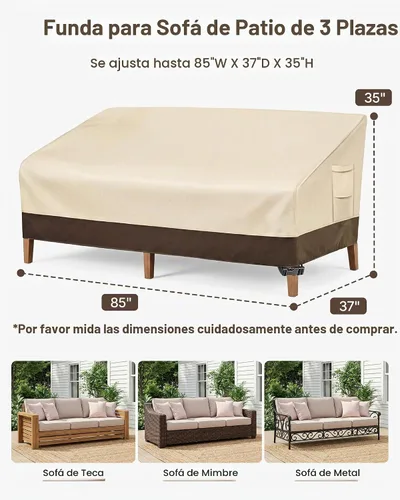 Vista 2 de Vailge Funda para Sofá de Patio de Servicio Pesado, 100% Impermeable Funda para Sofá de Exterior de 3 Plazas, Fundas para Muebles de Jardín y Patio