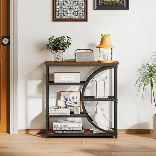 Vista 6 de Snughome Mesa de entrada, mesa de consola estrecha, mesa de sofá industrial con estantes de almacenamiento de 5 niveles, mesa de entrada