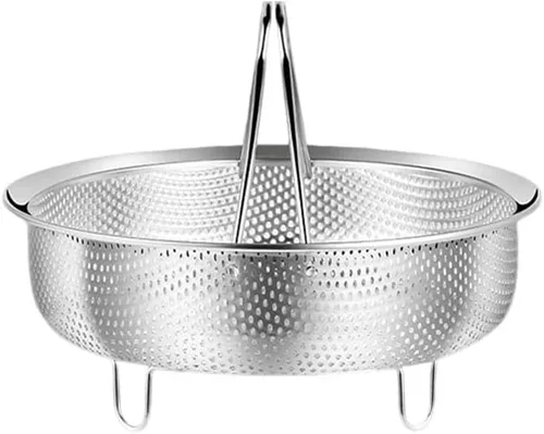 Vista 10 de 304 Stainless Steel Steamer Insert Basket For Cooking Pots & Pressure Cookers – Dishwasher-Safe Perforated Tray For Vegetables/Eggs/Fish, Silver