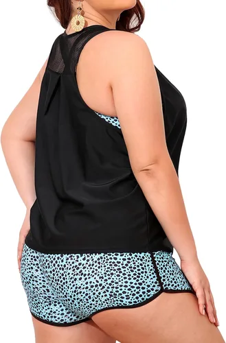 Vista 4 de NIeyook Traje de baño tankini de 3 piezas para mujer, talla grande, con pantalones cortos y brasier deportivo