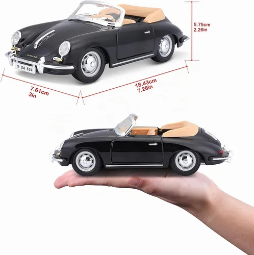 Vista 6 de Bburago 2011 Bijoux Escala 1:24 Negro Porsche 356B Cabriolet (1961)