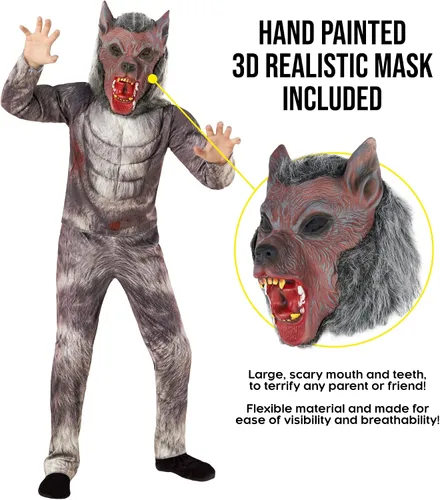 Vista 4 de Morph Disfraz de hombre lobo para niños, disfraz de hombre lobo, disfraz de lobo grande y malo, disfraz de Halloween para niños