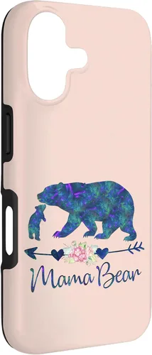 Vista 3 de Teal Blue Purple Floral Mama Bear and One Cub Light Pink Case for iPhone 17