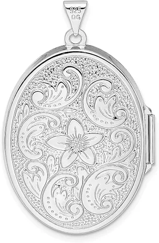 Vista 3 de Collar de cadena de plata de ley 925 reversible con espirales florales ovalados y colgante de foto, con cadena que sostiene fotos, joyería fina