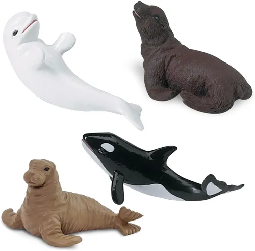 Vista 4 de Safari Ltd. Baby Sea Life TOOB - Figurillas: sello de arpa, beluga, pingüino, delfín, orca, tiburón, manatí, tortuga, morsa, león marino, nutria