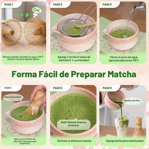 Vista 5 de Matcha Whisk Set With Bowl: 3 Replacement Bamboo Whisks Pink