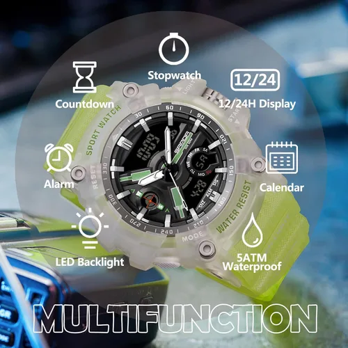 Vista 2 de Relojes militares para hombre, digital, 164.0 ft, resistente al agua, reloj deportivo de cara grande, táctico, luz de fondo, alarma, cronómetro