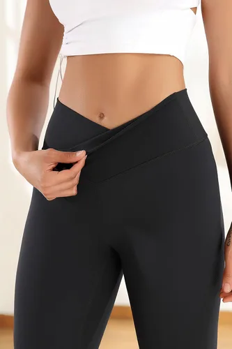 Vista 5 de RIOJOY Leggings cruzados para mujer cintura alta control de abdomen suaves para deportes gimnasio entrenamiento correr yoga