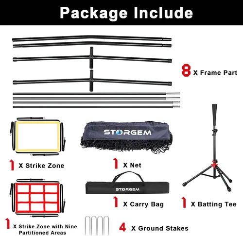 Vista 9 de Storgem Baseball and Softball Practice Net 7×7ft Portable Hitting Pitching Batting Training Net Baseball Backstop Net with Batting Tee and Strike