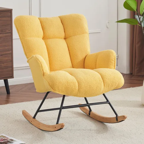 Vista 13 de SAETSFEG Mecedora tapizada con respaldo alto, cómodo y elegante sillón con asiento acolchado para salas de estar, color negro