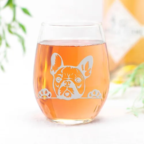 Vista 6 de French Bulldog Peeking Paws - Copa de vino sin tallo, regalo para perros y cachorros, 1 copa