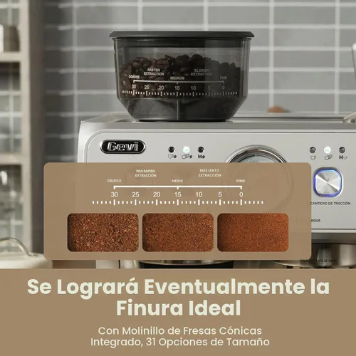 Vista 3 de Gevi Máquina de café expreso de doble caldera con molinillo incorporado, portafiltro comercial de 2.283 in, varita de vapor barista, 31 ajustes