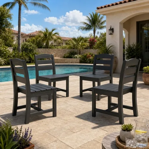 Vista 9 de SERWALL Outdoor HDPE Armless Dining Chairs Set of 2,All-Weather Use,Black Negro