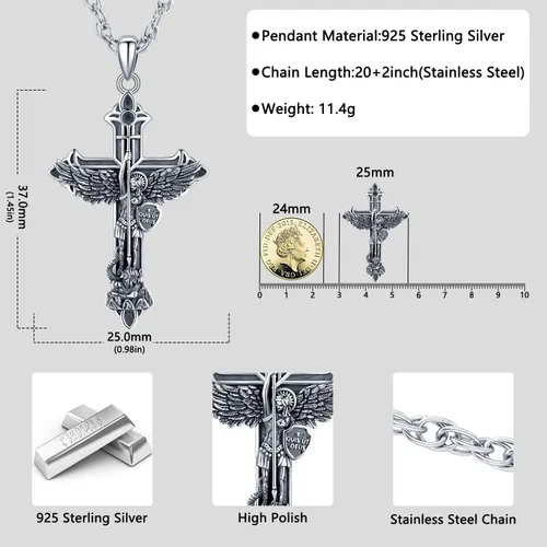 Vista 2 de Aniu Collar de plata de ley S925 de San MiguelSan CristópaloSan BenitoSan Jesús para hombres y mujeres, arcángel, RaguelUriel, colgante de amuleto