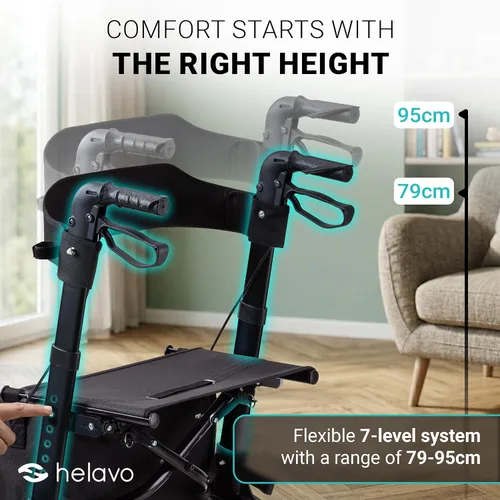 Vista 6 de Helavo Rodillo plegable con asiento, ruedas giratorias de 360° de 8 pulgadas, 24.8 pulgadas de ancho, andador de aluminio ligero para personas