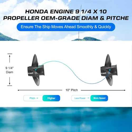 Vista 3 de La actualización del OEM 4 cuchillas 9 1/4x10 aluminio barco hélice cabida Honda Motores 8-20 HP 8 Spline dientes partes No.58134-ZV4-010AH, RH