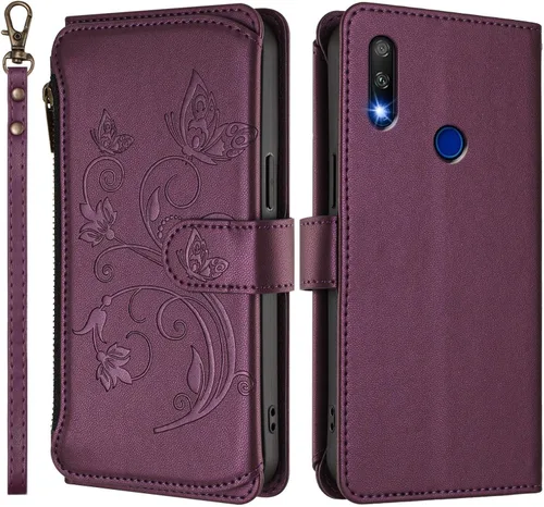 Vista 10 de Funda tipo cartera para Huawei Y9 Prime 2019, mariposa de piel sintética con cierre magnético, con soporte para 5 tarjetas, funda protectora a Negro