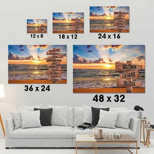 Vista 6 de My Soul And Spirit Store - Lienzo de primera calidad personalizado con varios nombres y puesta de sol sobre la playa, lienzo personalizado