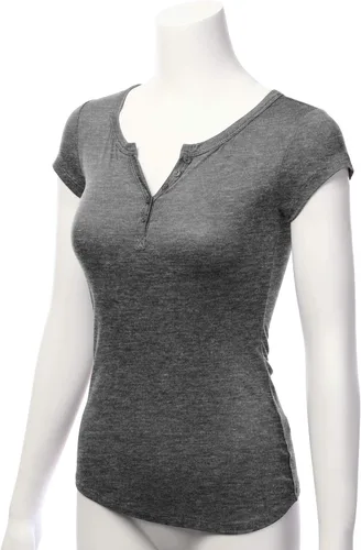 Vista 2 de LALABEE Camiseta básica Henley de manga corta con cuello en V profundo para mujer