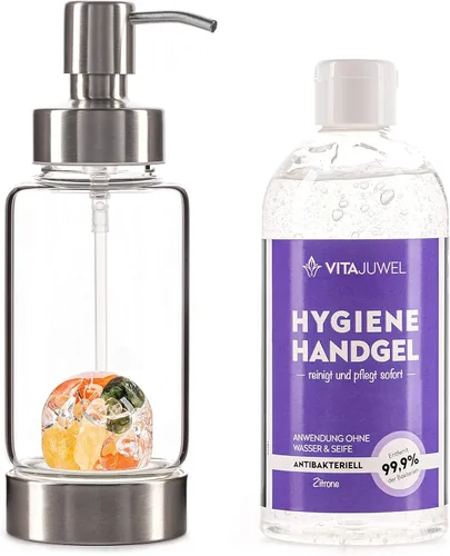 Vista 2 de VitaJuwel Dispensador de bomba de cristal con jade, cornalina y calcita naranja