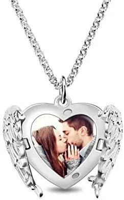 Vista 2 de AILIN Collar con medallón de foto personalizado para mujer, plata de ley 925, collar con colgante de medallón grabado para joyería inspiradora