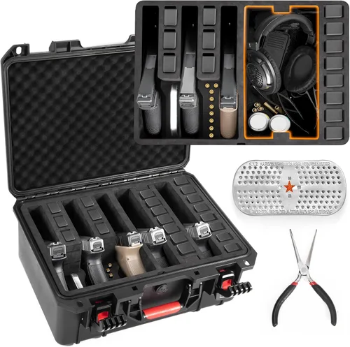 Vista 10 de Kinghardcase Estuches para armas de mano, 5 estuches para pistolas y 21 cargadores Estuches para pistolas precortados con múltiples pistolas a