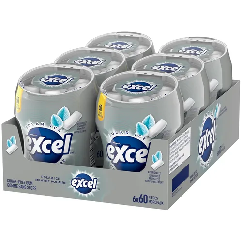 Vista 6 de Goma de mascar Excel sin azúcar, hielo polar, botella de 60 unidades, 6 unidades {Importado de Canadá}